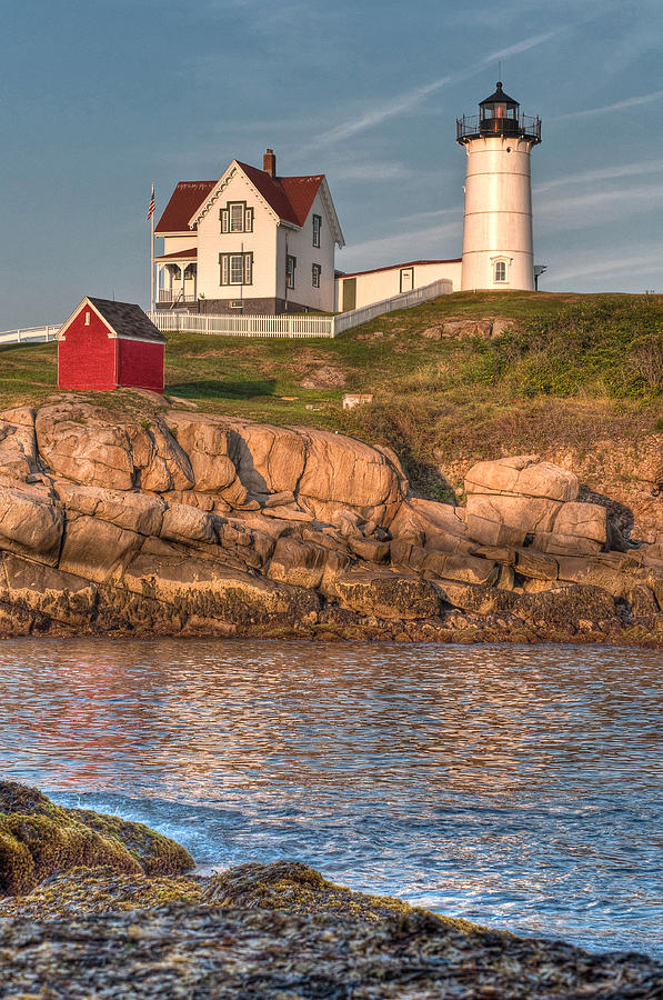 Lighthouse Photograph - Cape Neddick Lighthouse in Evening Light - Portrait by At Lands End Photography