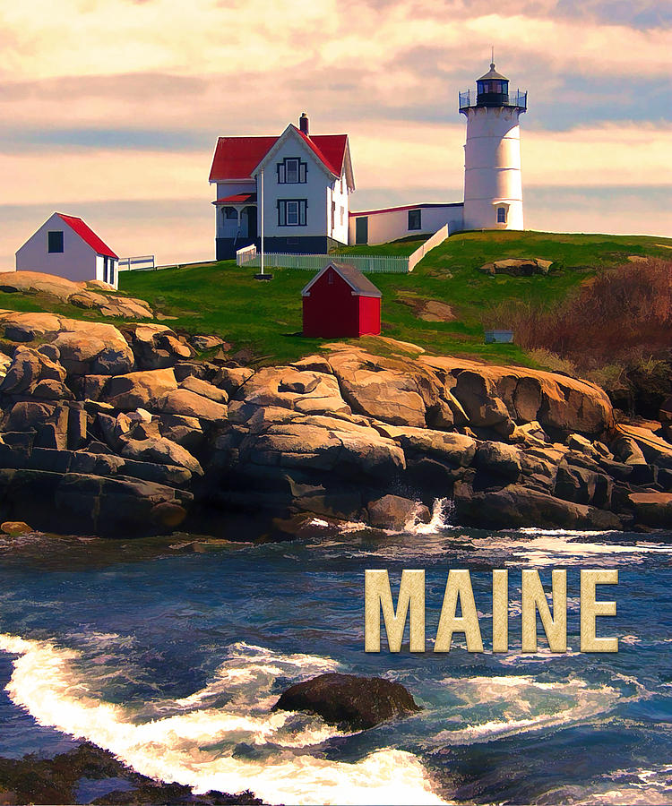 Memento Movie Painting - Cape Neddick Lighthouse MAINE  at Sunset  by Elaine Plesser