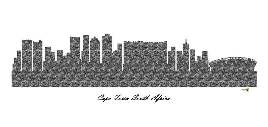 Cape Town South Africa 3D BW Stone Wall Skyline Digital Art by Gregory Murray