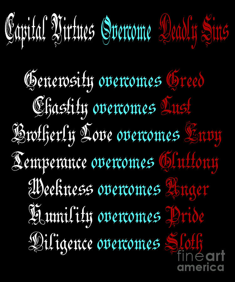 Capital Virtues Digital Art - Capital Virtues Overcome Deadly Sins by Barbara A Griffin
