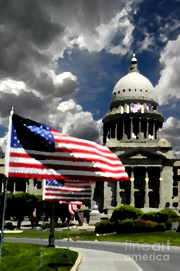 Capitol Building And Flags Mixed Media