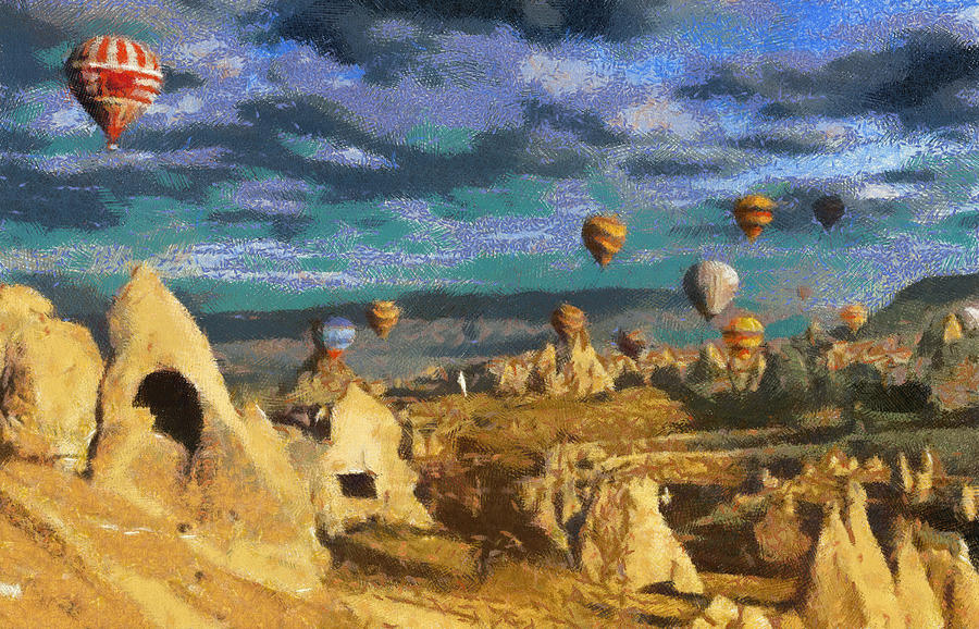 Hot Air Balloon Painting - Cappadocia ballons fiesta by Georgi Dimitrov