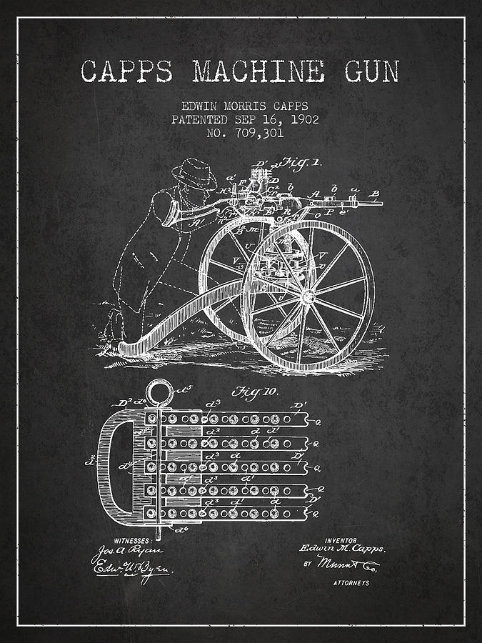 Vintage Digital Art - Capps Machine Gun Patent Drawing from 1902 - Dark by Aged Pixel