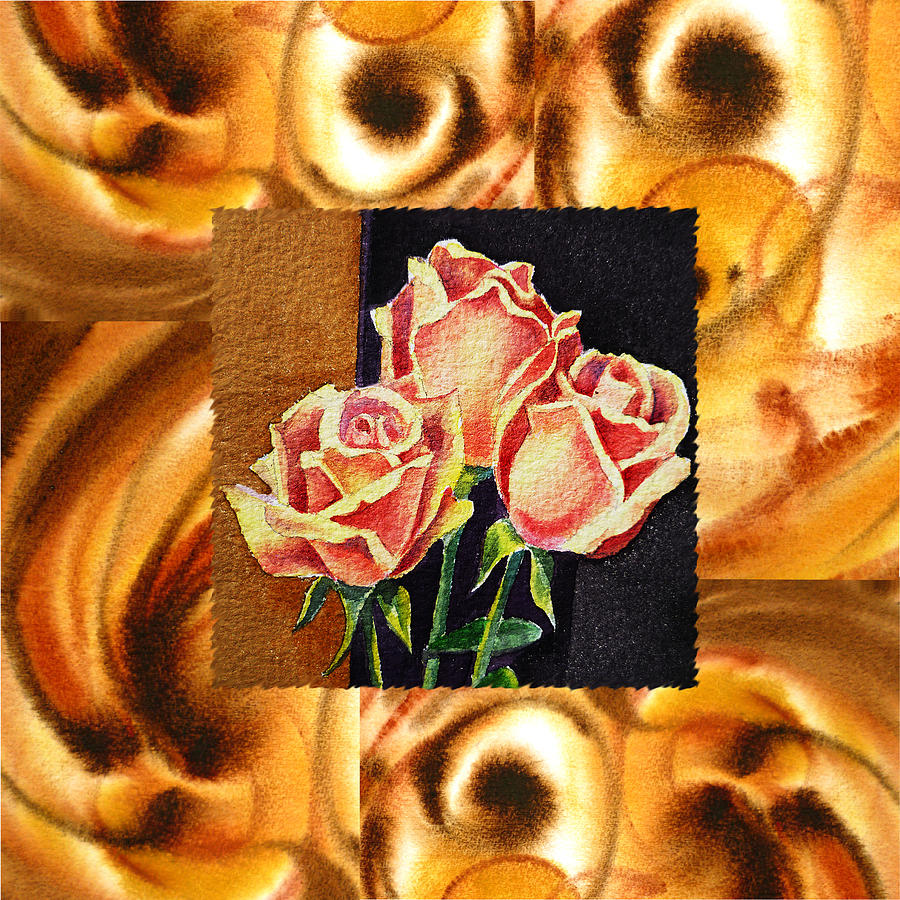 Cappuccino Abstract Collage French Roses Painting by Irina Sztukowski