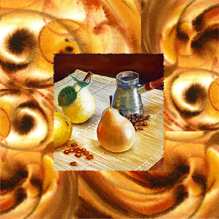 Abstract Painting - Cappuccino Abstract Collage Pears by Irina Sztukowski