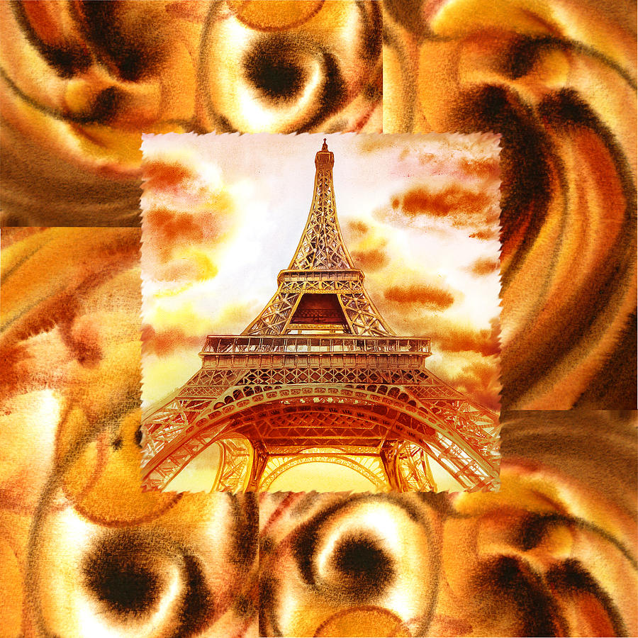 Cappuccino In Paris Abstract Collage Eiffel Tower Painting by Irina Sztukowski