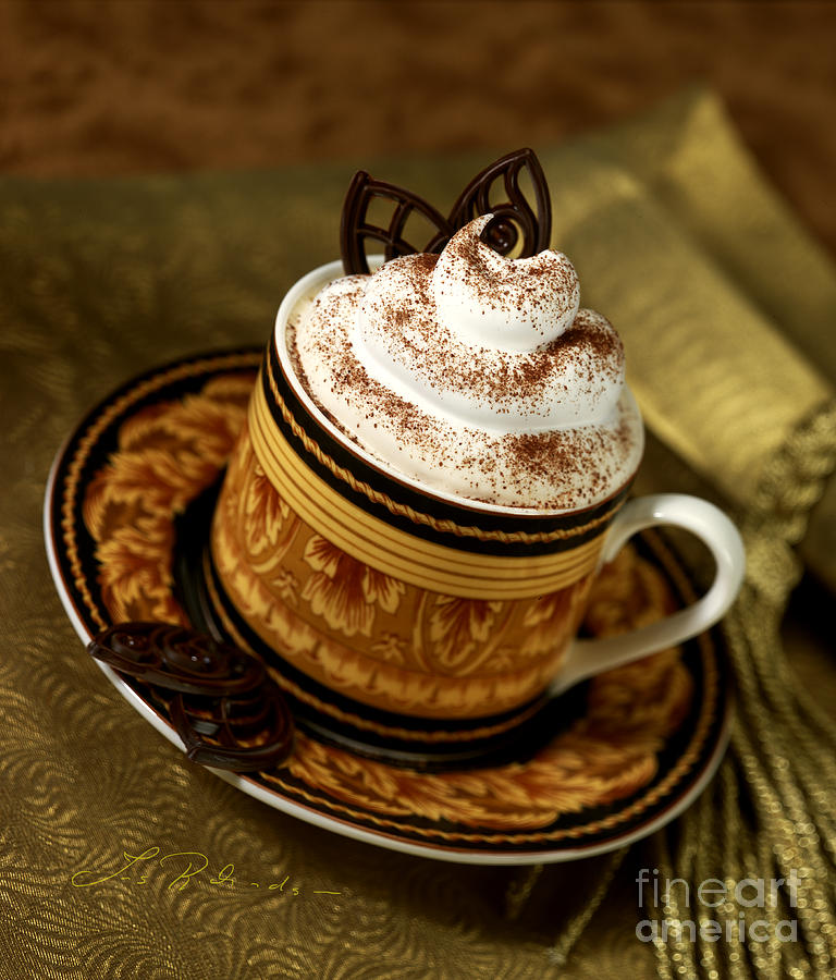 Joe Photograph - Cappuccino Coffee on Gold by Iris Richardson