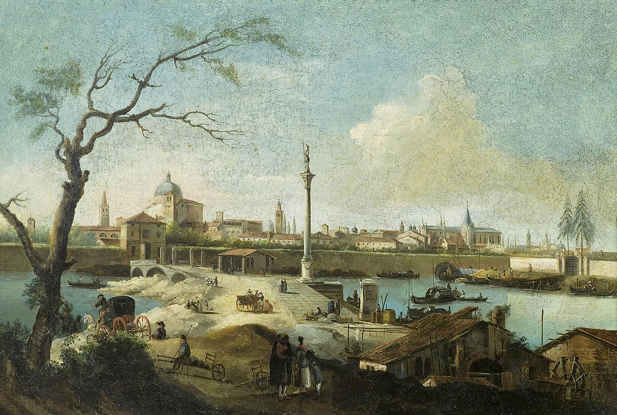 Capriccio with the view of Padua Painting by Giuseppe Bernardino Bison