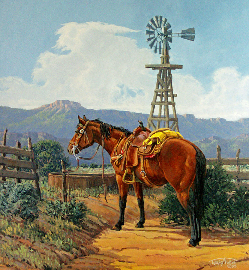 Horse Painting - Caprock Windmill by Randy Follis