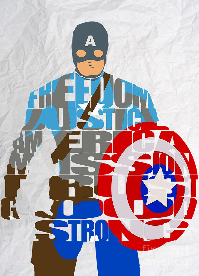 Captain America Inspirational Power and Strength Through Words Mixed Media by Marvin Blaine