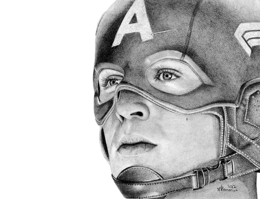 Pencil Graphite Portrait of Captain America Size A4