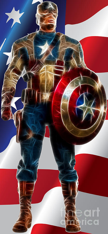 Captain America in Front of Old Glory Digital Art by Doc Braham