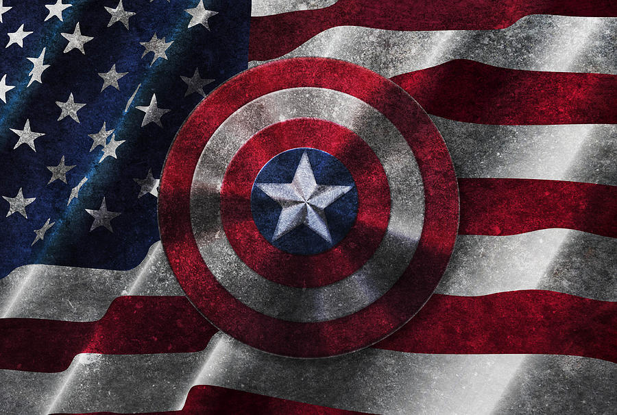 Captain America Shield on USA Flag Painting by Georgeta Blanaru