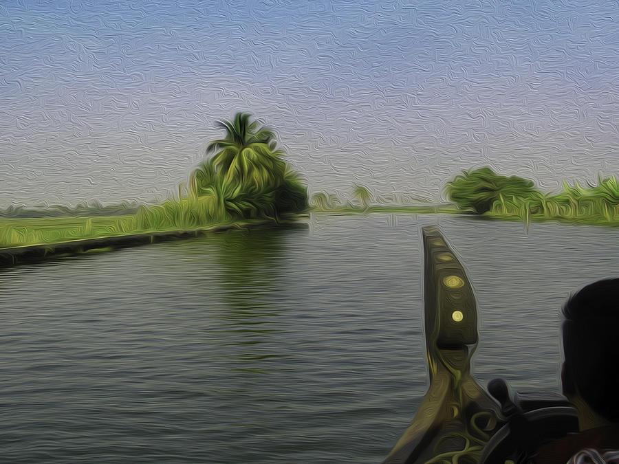 Captain of the houseboat surveying canal Digital Art by Ashish Agarwal
