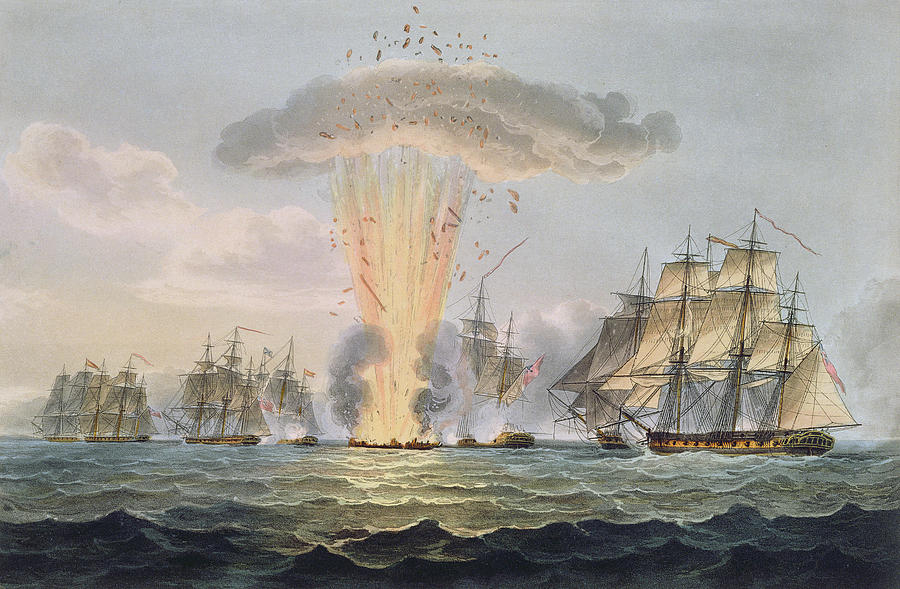 Boat Drawing - Capture And Destruction Of Four Spanish by Thomas Whitcombe