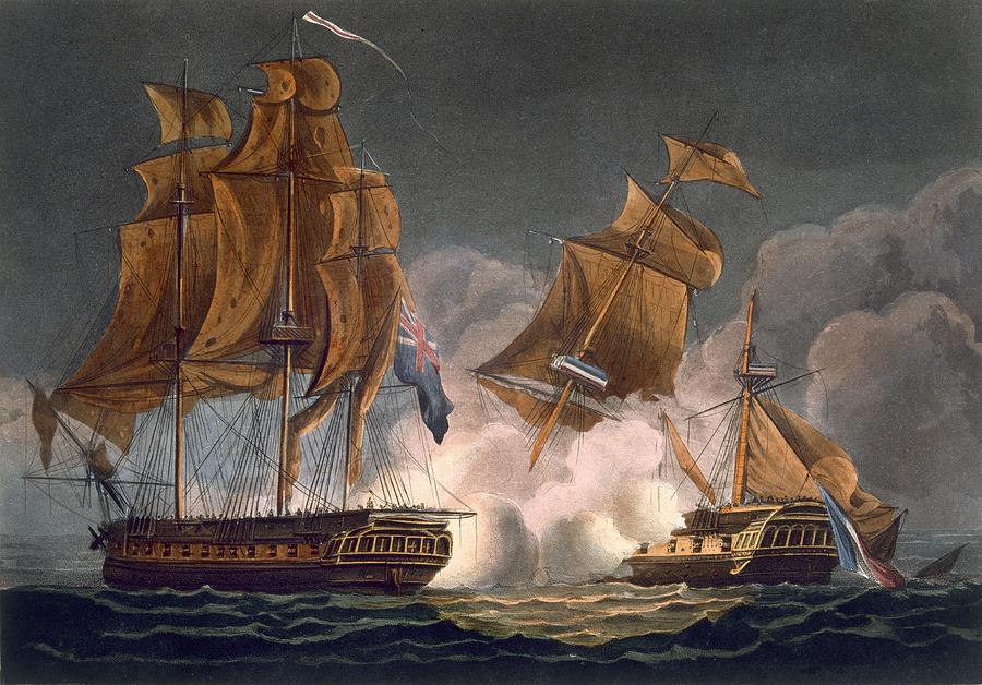 Boat Drawing - Capture Of La Tribune by Thomas Whitcombe