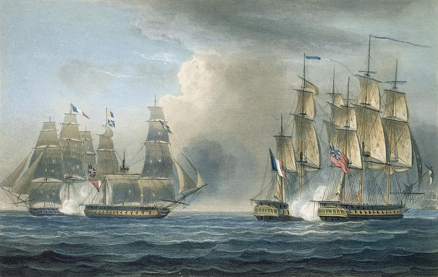 Navy Drawing - Capture Of The Pomone By Hms Arethusa by Thomas Whitcombe