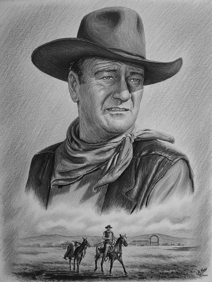 John Wayne Drawing - Captured bw version by Andrew Read