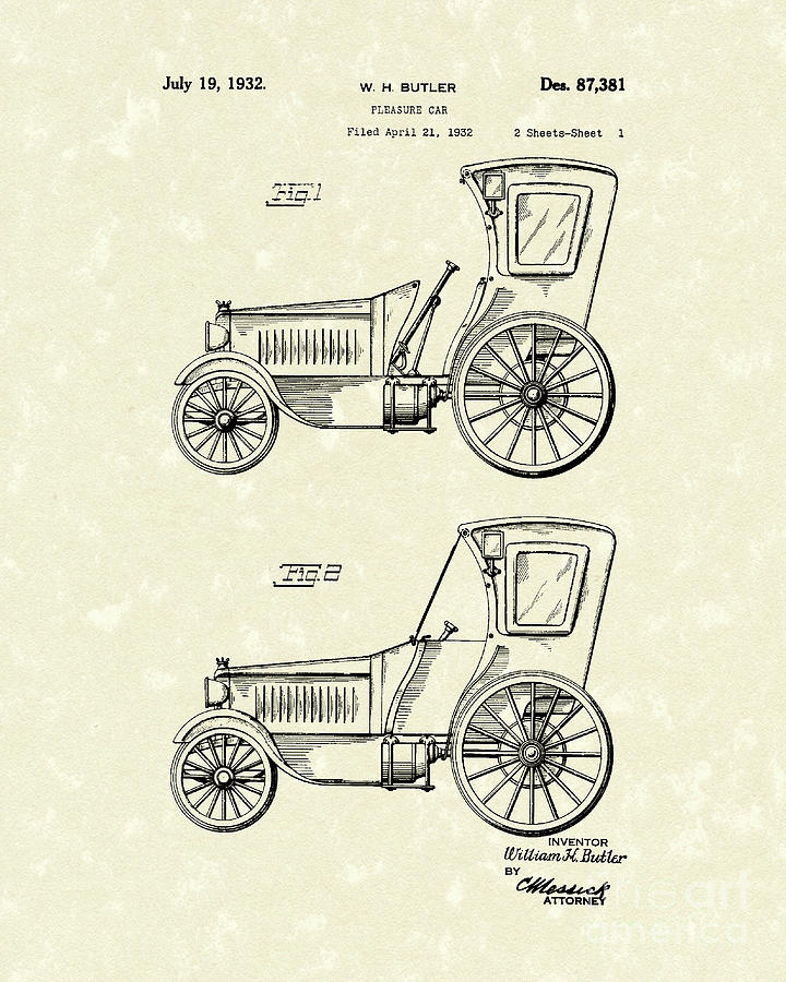 Car Drawing - Car 1932 Patent Art by Prior Art Design