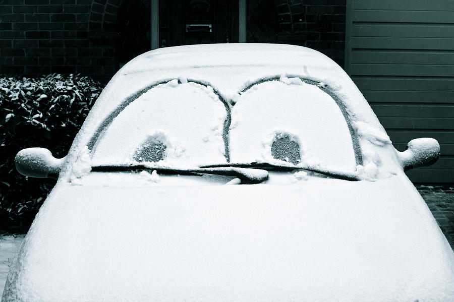 Black And White Photograph - Car covered in snow by Tom Gowanlock