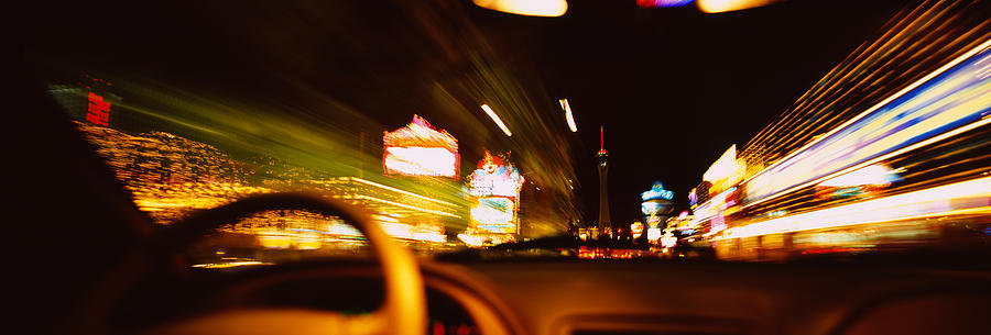 Las Vegas Photograph - Car On A Road At Night, Las Vegas by Panoramic Images
