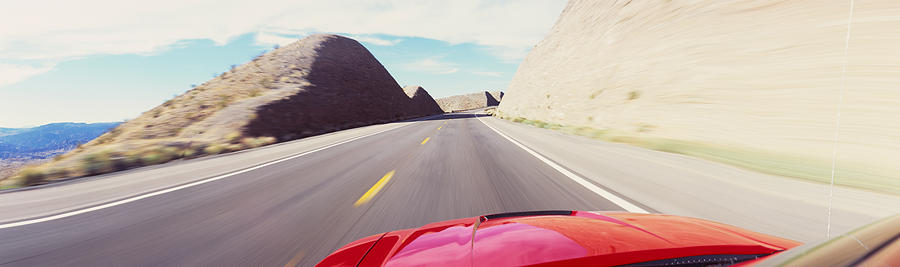 Las Vegas Photograph - Car On A Road, Outside Las Vegas by Panoramic Images