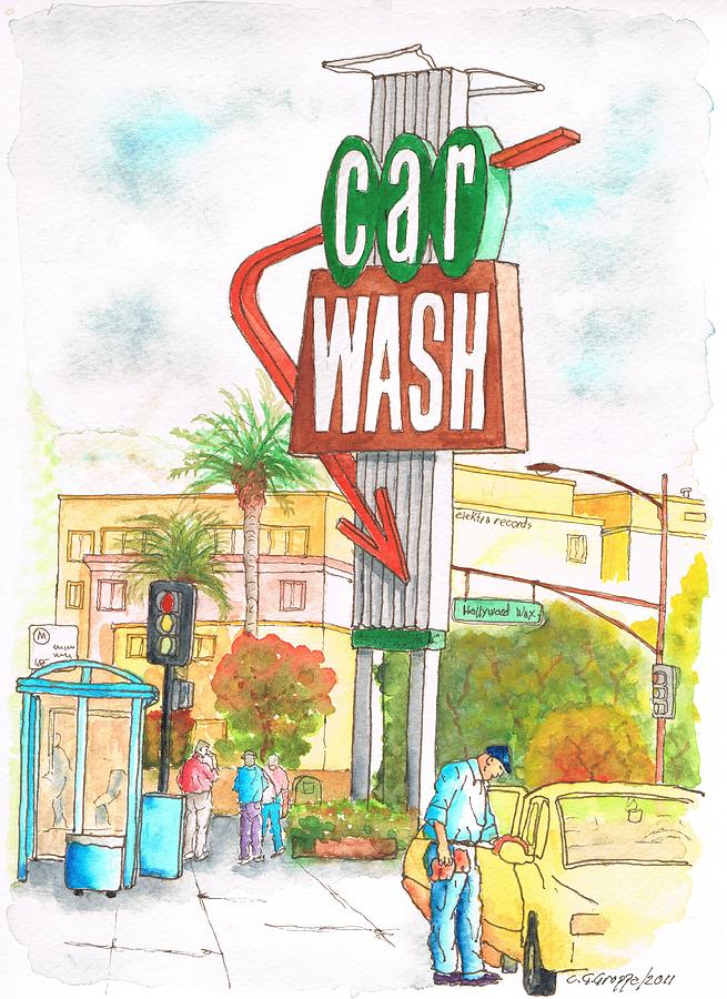 Car wash in Hollywood Way and Alameda Ave - Burbank - California Painting by Carlos G Groppa