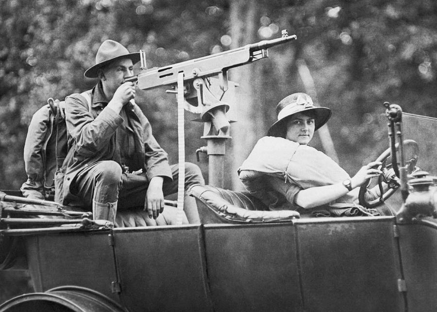 Car With Mounted Machine Gun Photograph by Underwood Archives