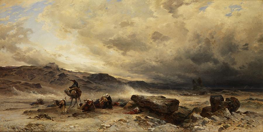 Caravan in a sandstorm Painting by Celestial Images