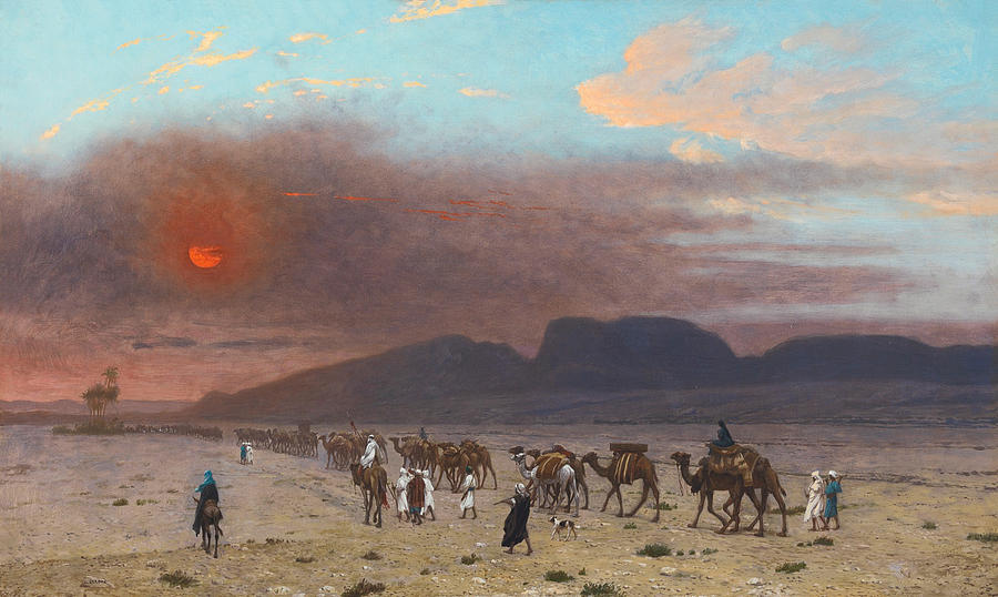 Caravan in the Desert Painting by Jean-Leon Gerome