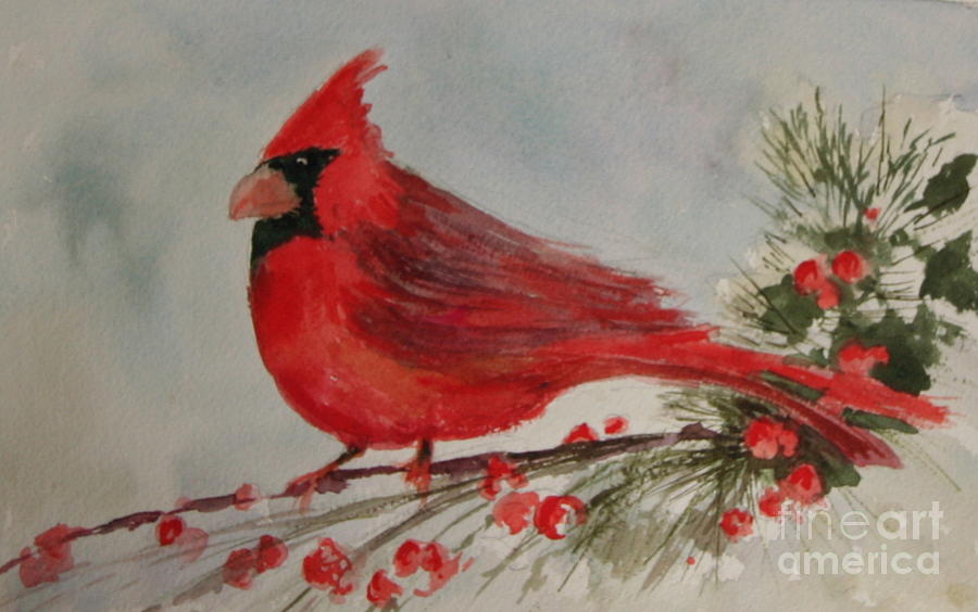 Cardinal and Berries Painting by B Rossitto