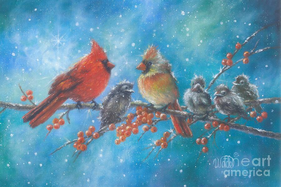 Bird Painting - Cardinal Family Four Kids by Vickie Wade