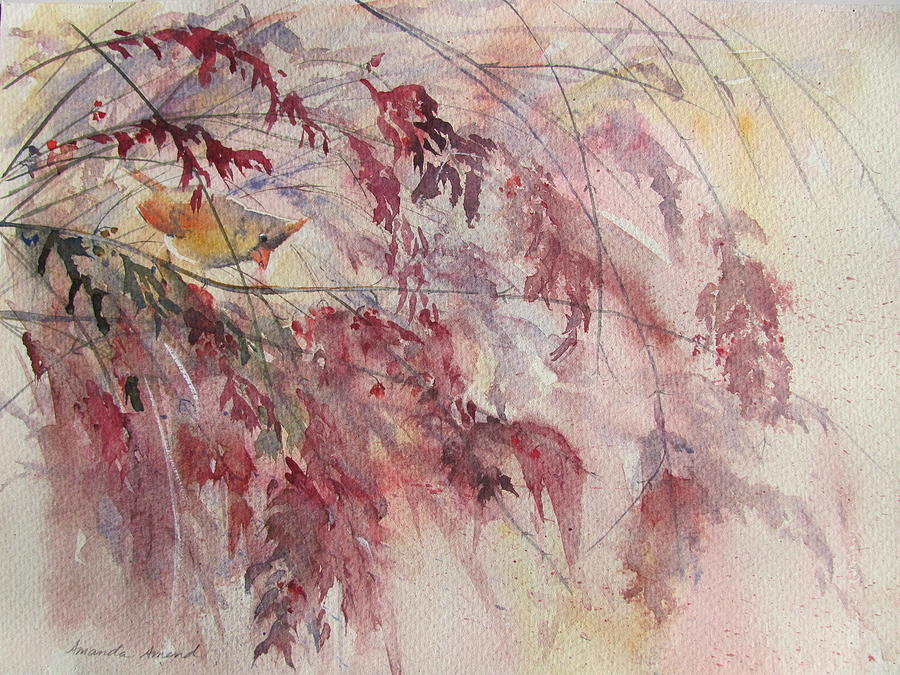 Cardinal in Fall Mist Painting by Amanda Amend