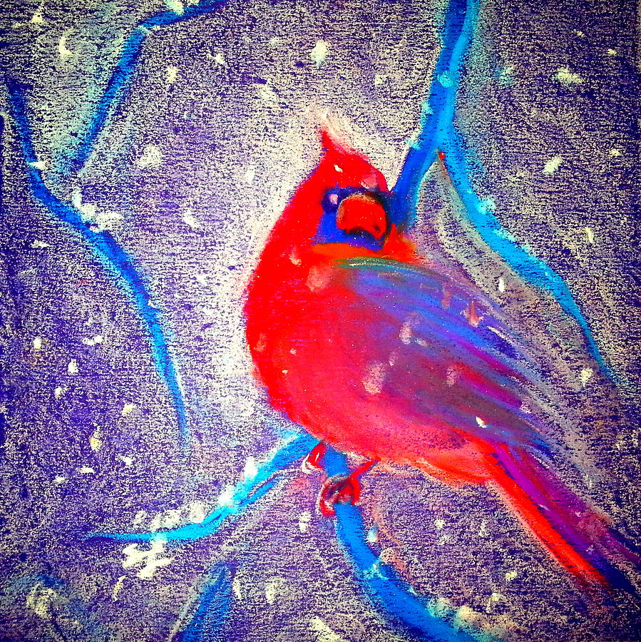 Cardinal in snow Painting by Sue Jacobi