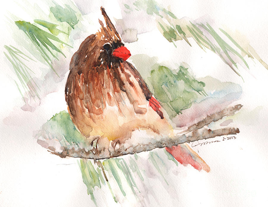 Cardinal in the Snow Painting by Claudia Hafner