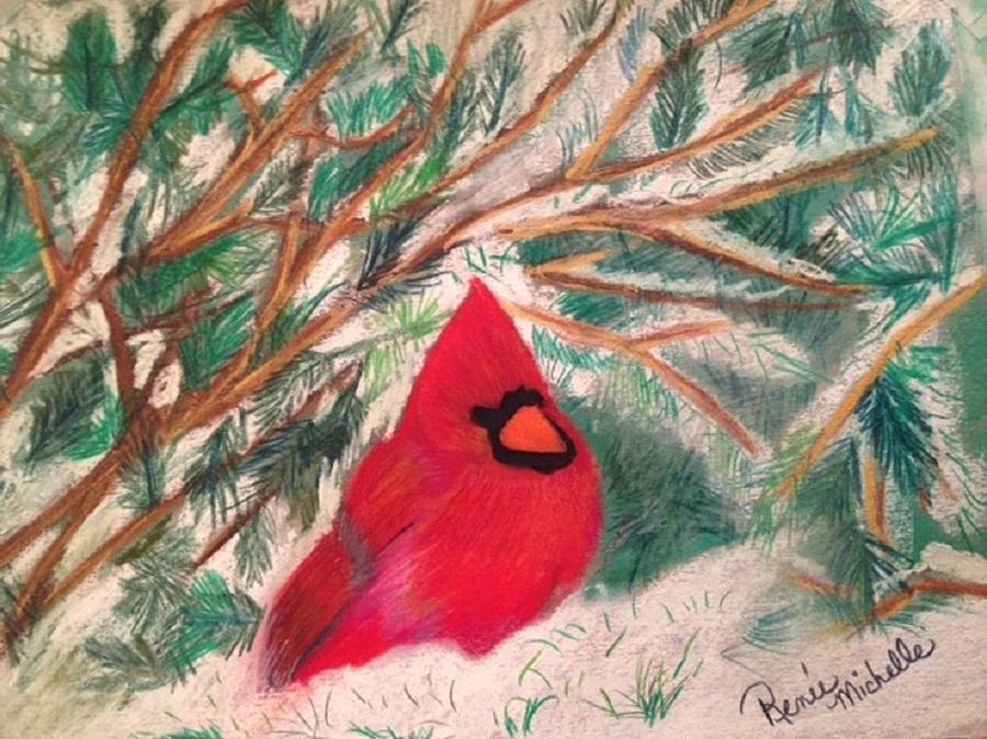 Cardinal in the Snowy Pines Pastel by Renee Michelle Wenker