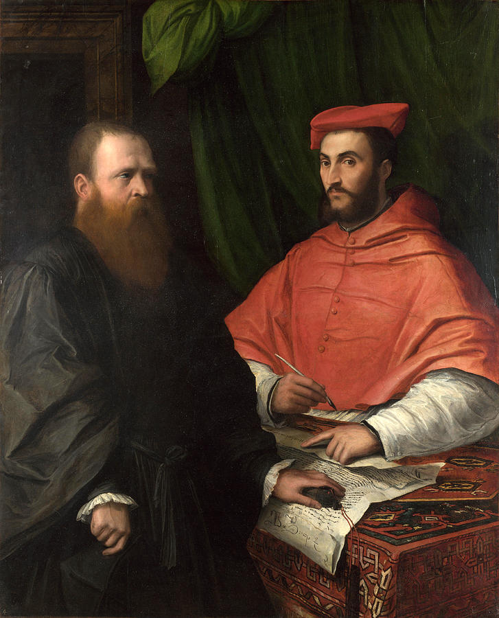 Cardinal Ippolito de Medici and Monsignor Mario Bracci Painting by Girolamo da Carpi
