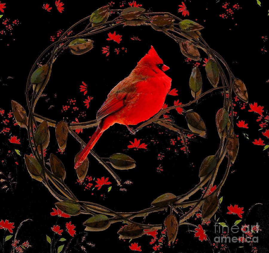 Cardinal on Metal Wreath Photograph by Janette Boyd