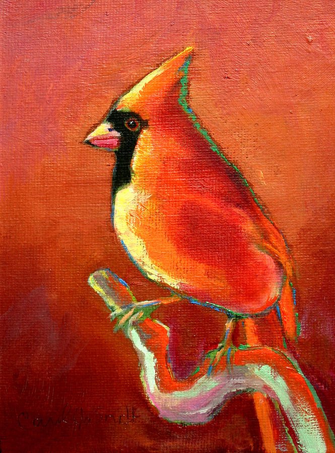 Cardinal on Red Painting by Carol Jo Smidt
