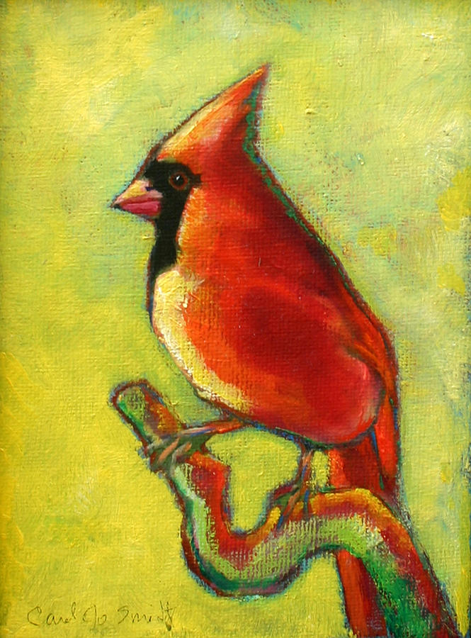 Cardinal on Yellow Painting by Carol Jo Smidt