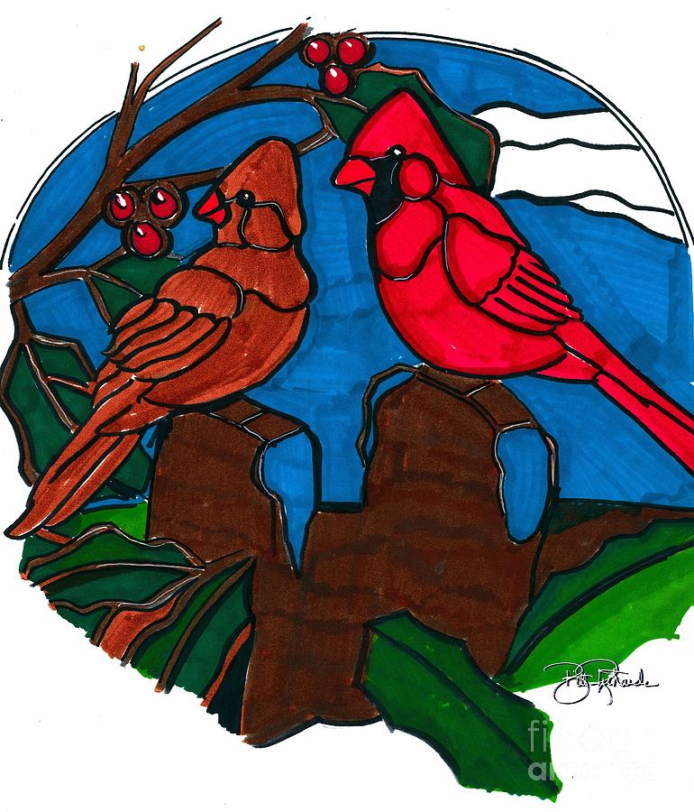 Cardinals Drawing by Bill Richards