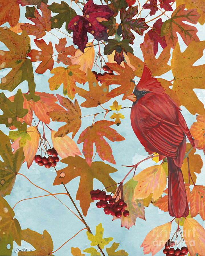 Cardinals in the Fall-Male Painting by Jean Plout
