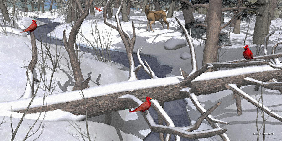 Cardinals in the Woods Painting by Peter J Sucy