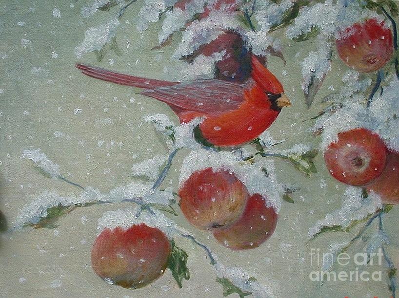 Cardinals in Winter Painting by Perrys Fine Art