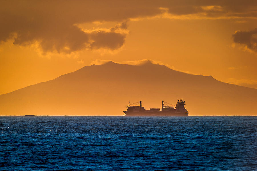 Nature Photograph - Cargo Ship At Sunset by Panoramic Images