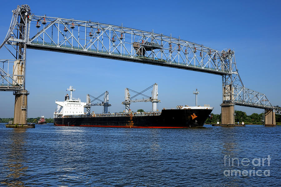 Freight Photograph - Cargo Ship under Bridge by Olivier Le Queinec