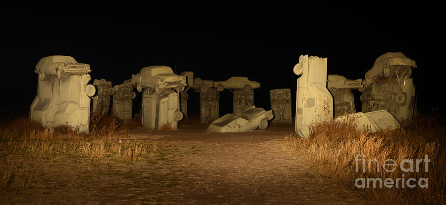 Carhenge At Night Photograph by Bob Christopher
