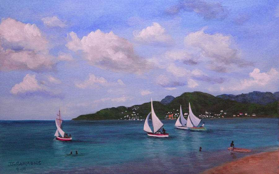 Caribbean Blues Painting by Janet Greer Sammons