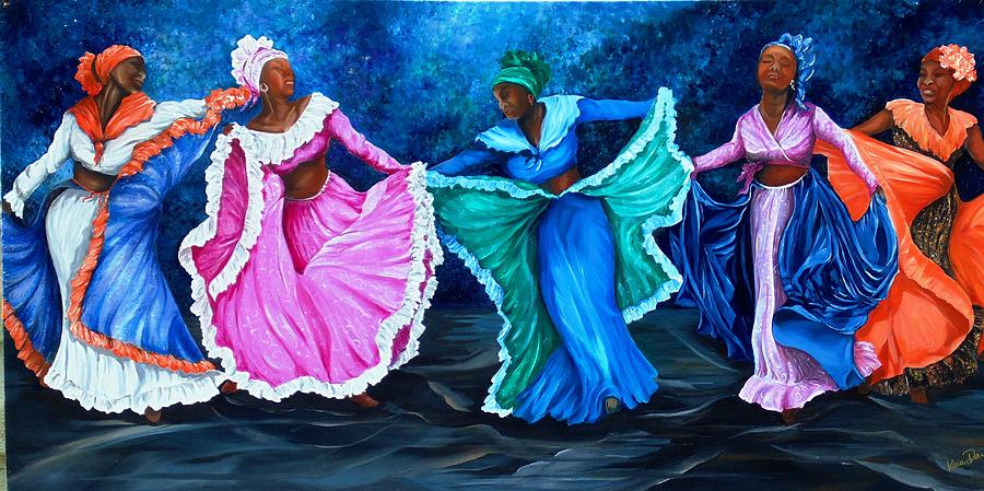 Caribbean Dance Painting - Caribbean Folk Dancers by Karin  Dawn Kelshall- Best