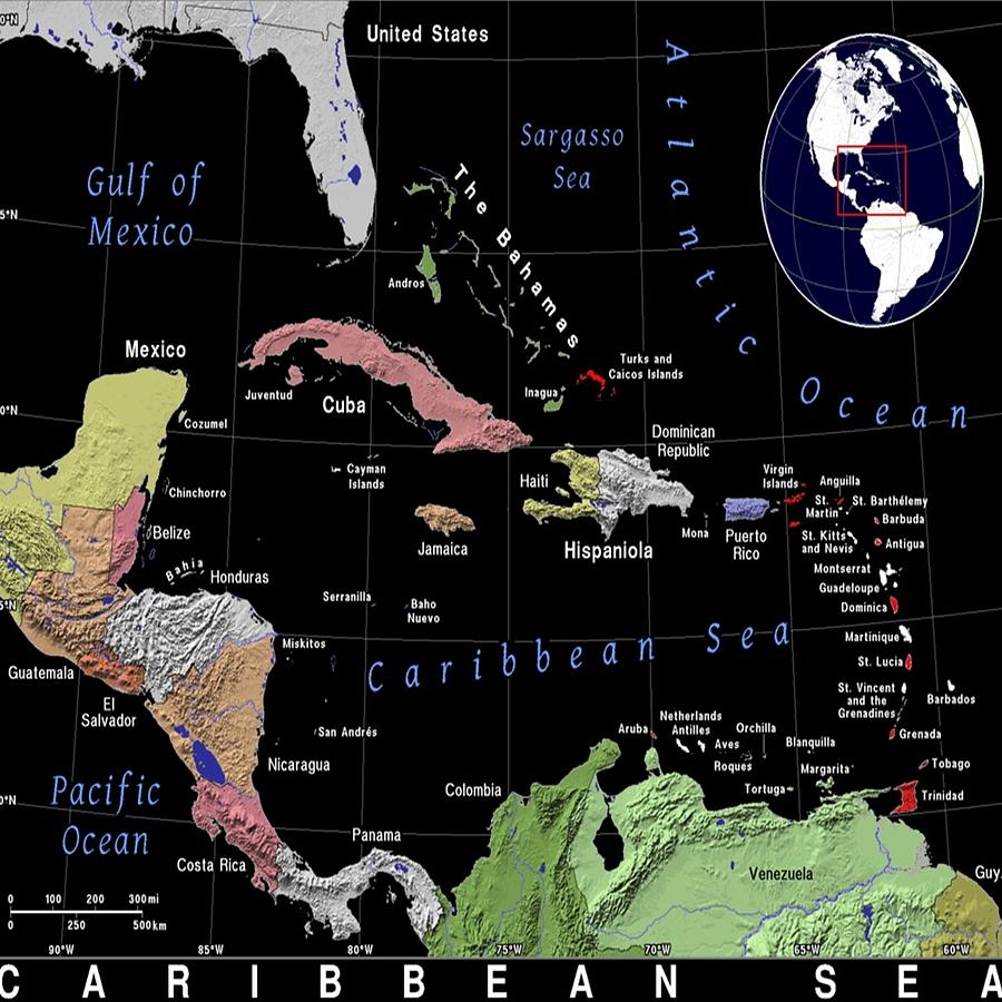 Caribbean Islands Exotic Map Mixed Media by Florene Welebny